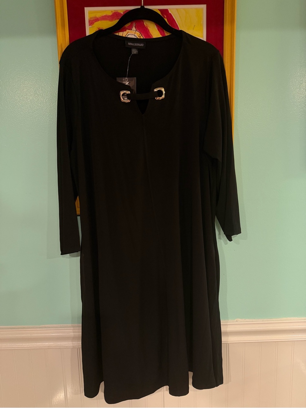 Black Grommet-Accent Women's Dress, 1X, NWT, $25
